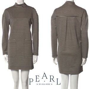 Pearl by Lela Rose Stripe long sleeve Mock Neck Mini Shift Dress USA Designer XS